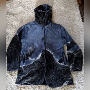 Alpine Studio Hooded Fleece Jacket Eagle Blue and Black Medium